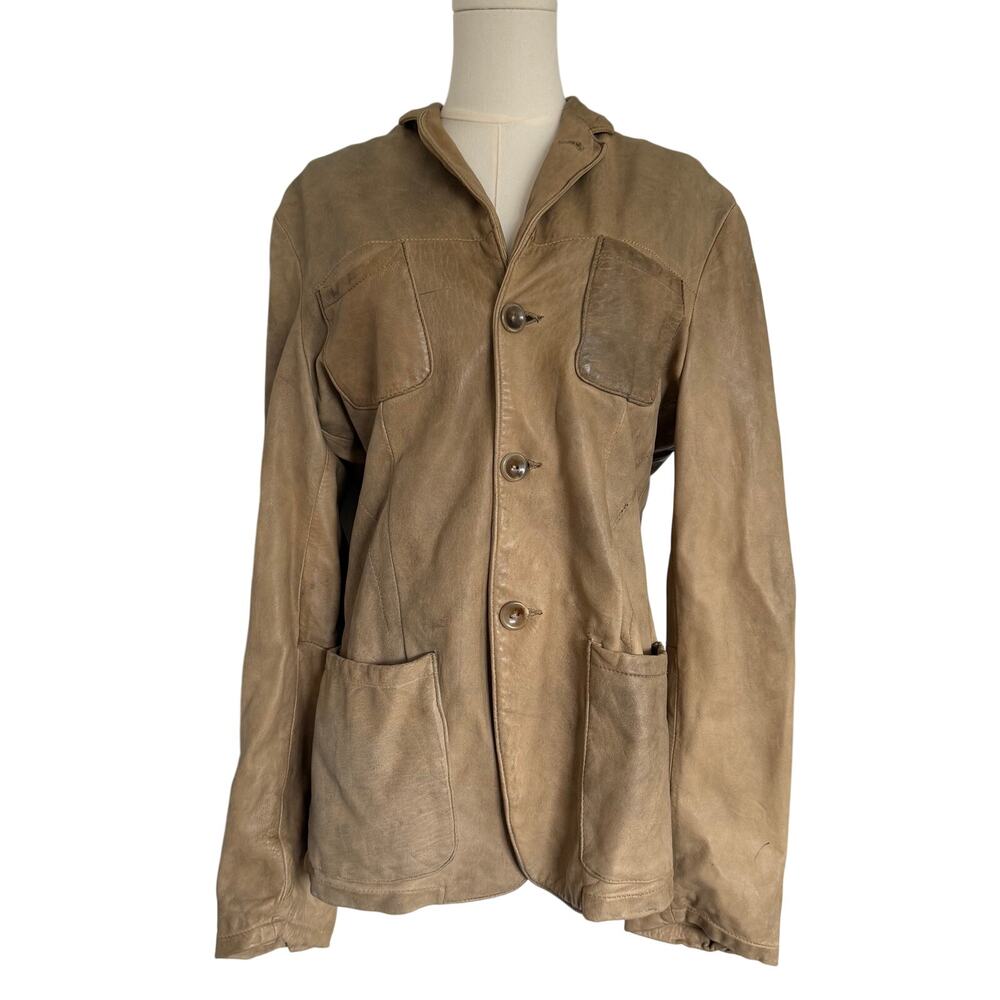 Blur (US 14/IT 50) Leather Avant Garde Jacket Distressed Made in Italy Bohemian